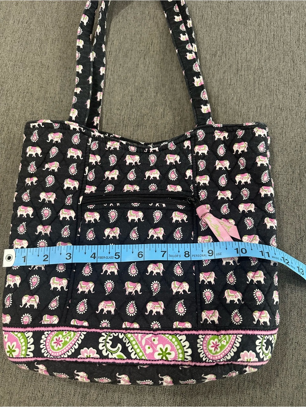 Vera Bradley Rare Black Tote with Pink and White Elephant Pattern - Picture 7 of 9